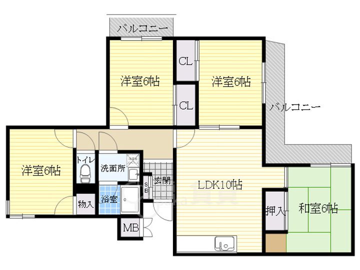 大阪府豊中市桜の町6丁目の賃貸マンションの間取り