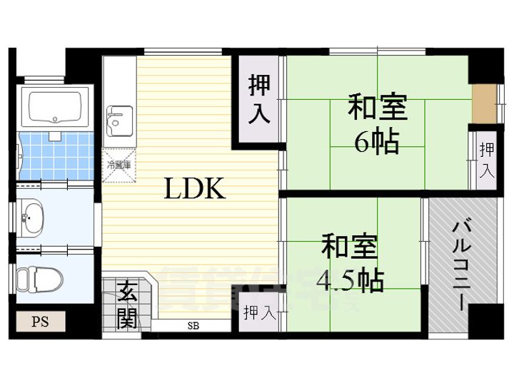 大阪府茨木市庄2丁目の賃貸マンションの間取り