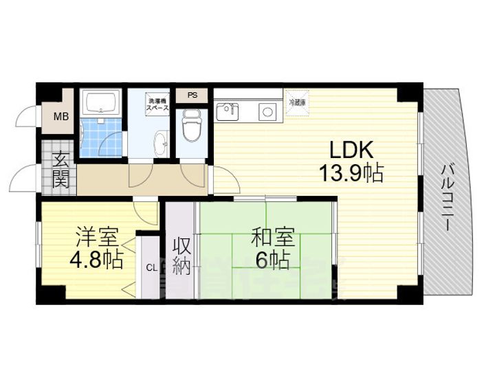 大阪府堺市西区上野芝向ヶ丘町6丁の賃貸マンションの間取り
