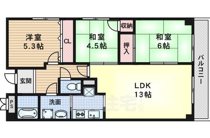 大阪府吹田市五月が丘北の賃貸マンションの間取り