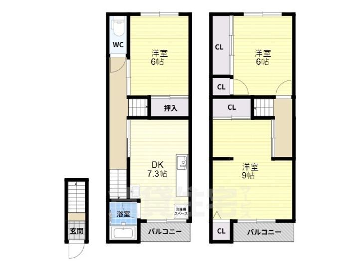 大阪府藤井寺市沢田2丁目(一戸建)の賃貸物件の間取り