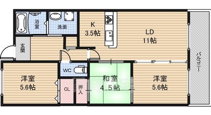大阪府堺市堺区大浜北町2丁の賃貸マンションの間取り