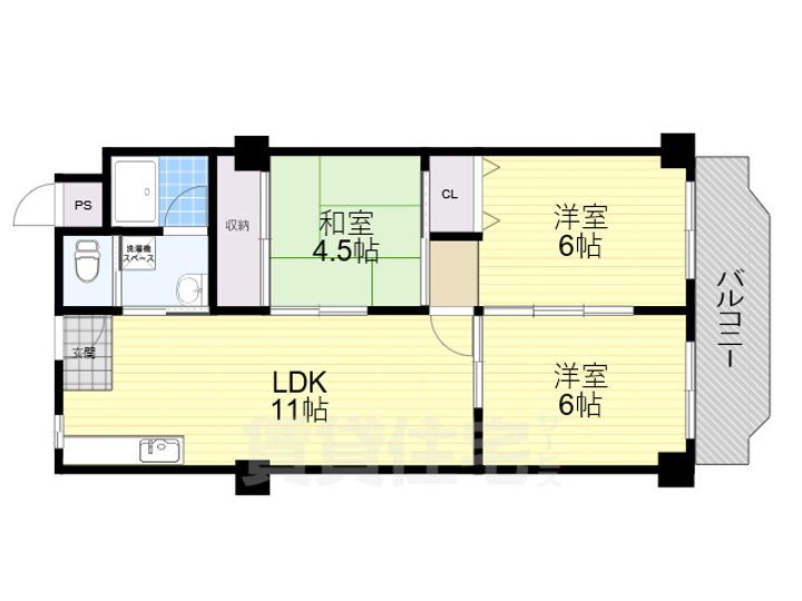大阪府茨木市新中条町の賃貸マンションの間取り