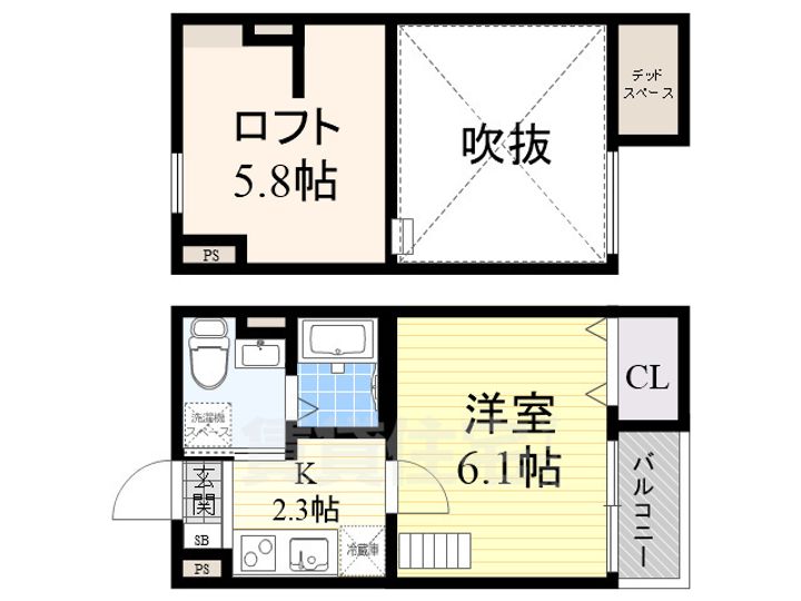 大阪府堺市堺区新在家町西2丁の賃貸アパートの間取り