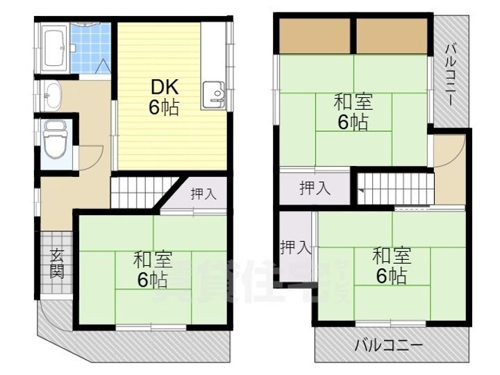 大阪府寝屋川市上神田1丁目(一戸建)の賃貸物件の間取り