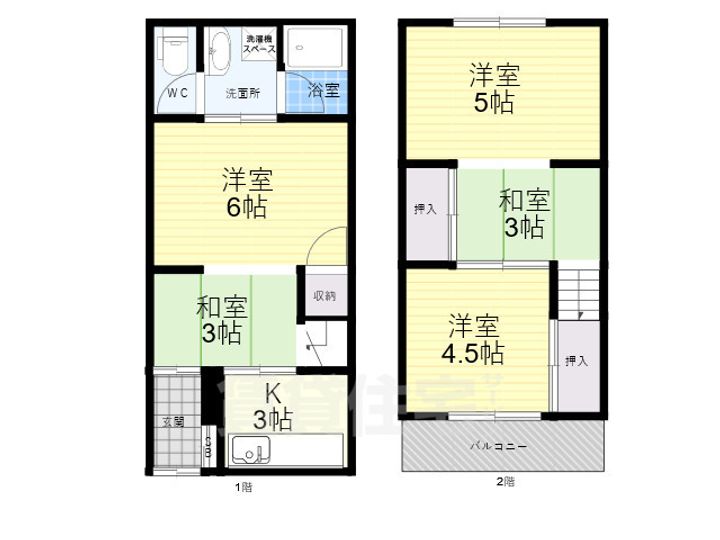 大阪府東大阪市六万寺町3丁目(一戸建)の賃貸物件の間取り