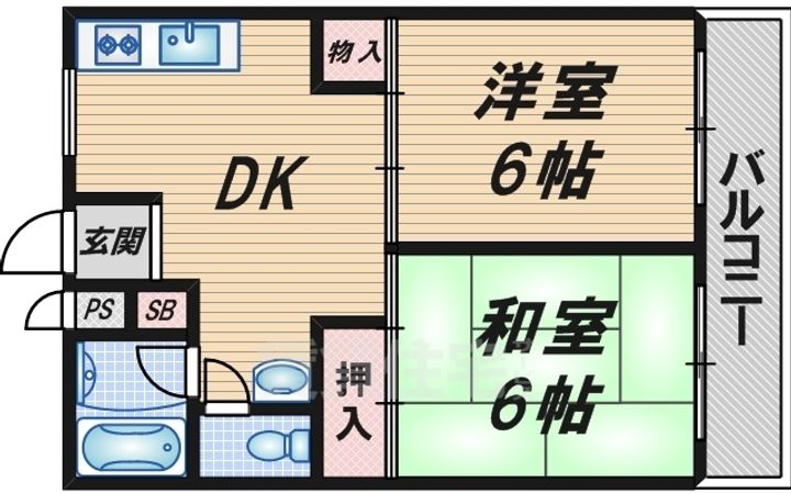 大阪府豊中市浜2丁目の賃貸マンションの間取り