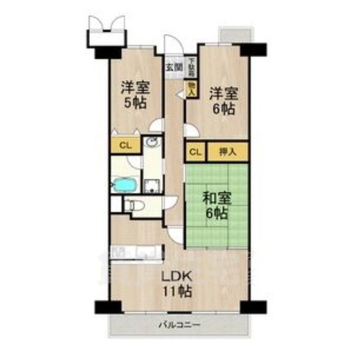 大阪府茨木市東太田3丁目の賃貸マンションの間取り