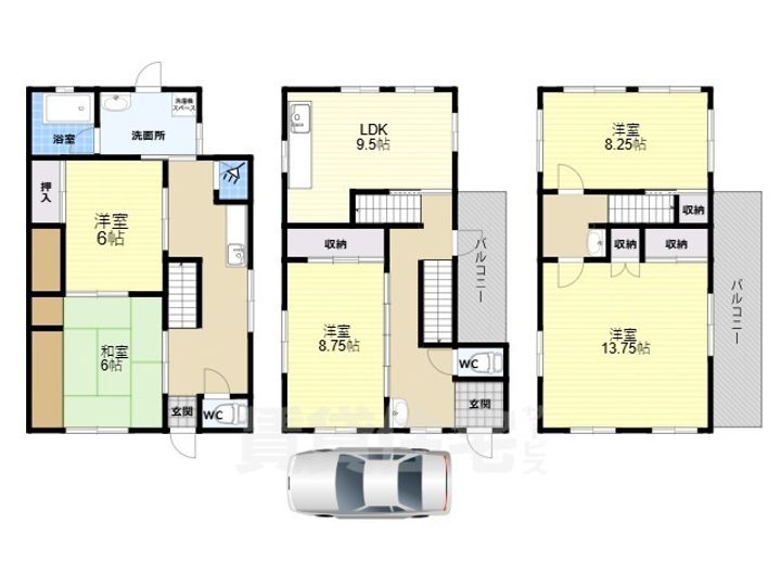大阪府富田林市西板持町6丁目(一戸建)の賃貸物件の間取り