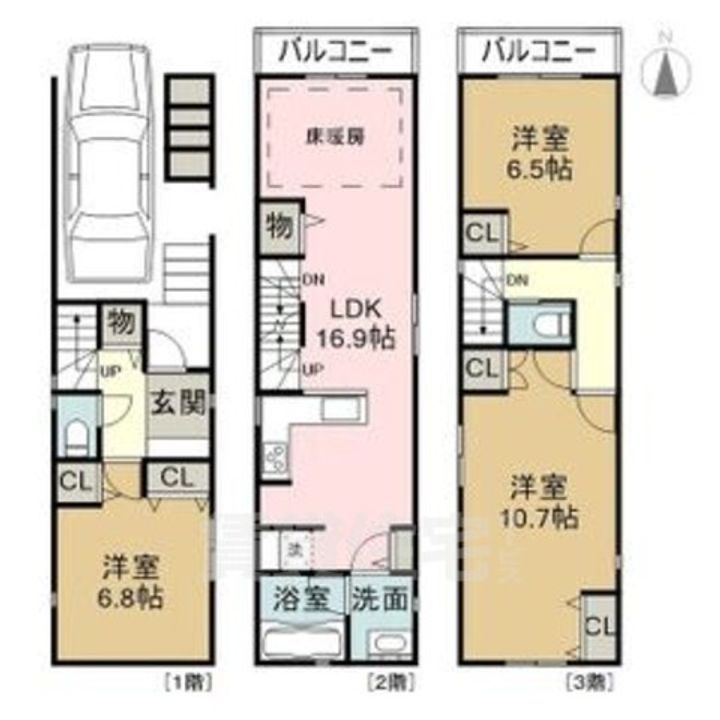 愛知県名古屋市瑞穂区大喜新町3丁目(一戸建)の賃貸物件の間取り