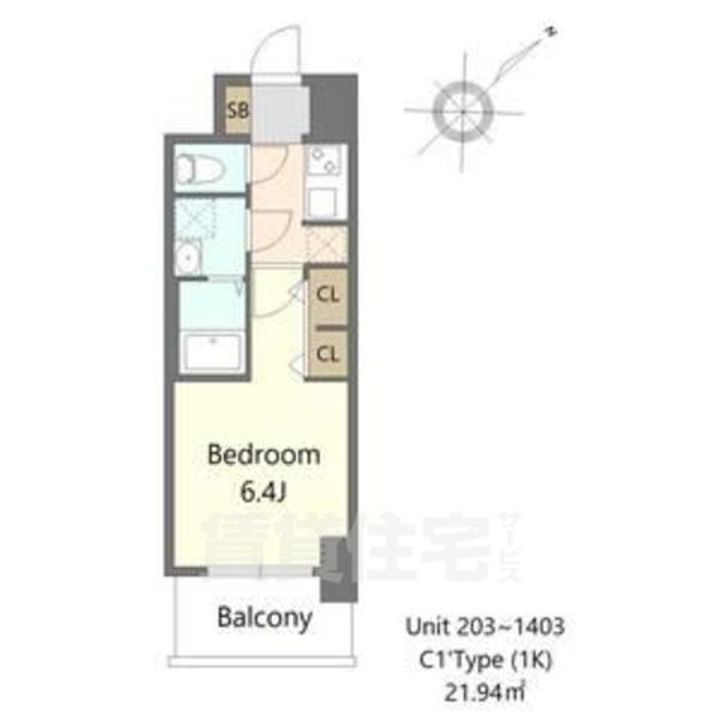大阪府堺市堺区熊野町東4丁の賃貸マンションの間取り