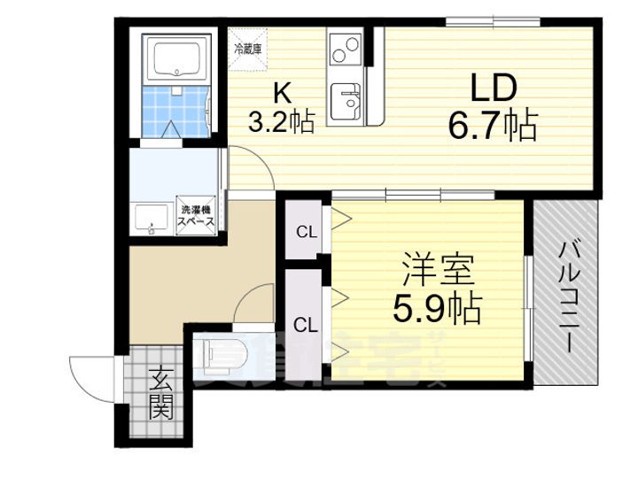 大阪府八尾市教興寺3丁目の賃貸マンションの間取り