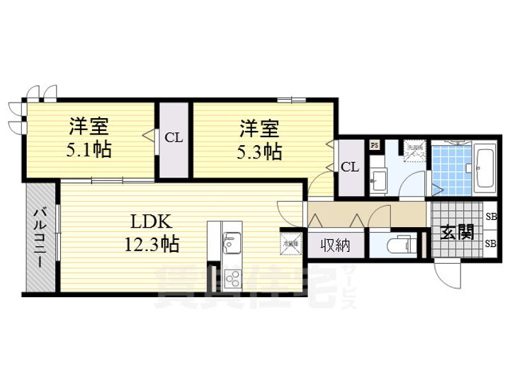 大阪府高槻市上田辺町の賃貸アパートの間取り