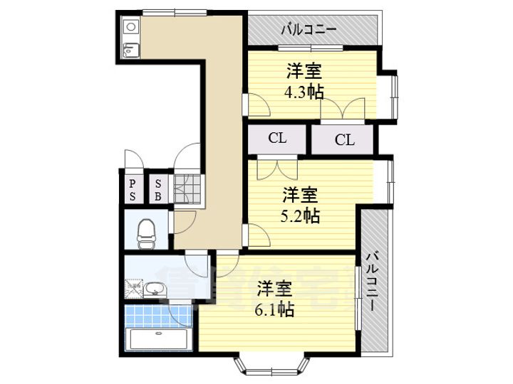 大阪府茨木市玉櫛1丁目の賃貸マンションの間取り