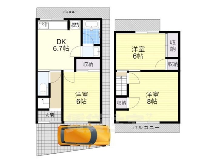 大阪府藤井寺市大井3丁目(一戸建)の賃貸物件の間取り