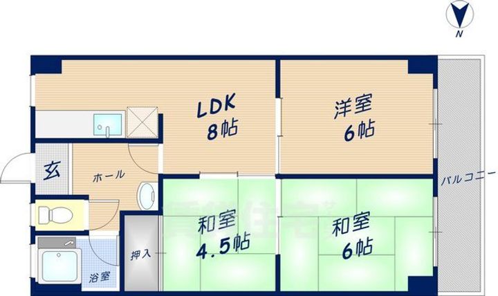 石切グリーンハイツ2Bの間取り