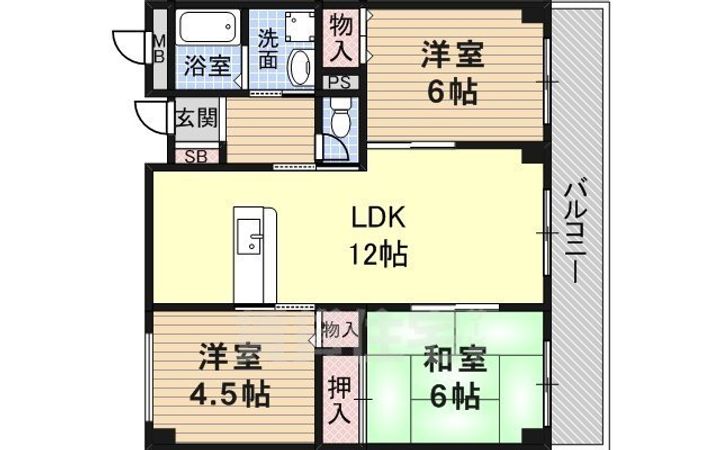 大阪府茨木市玉瀬町の賃貸マンションの間取り