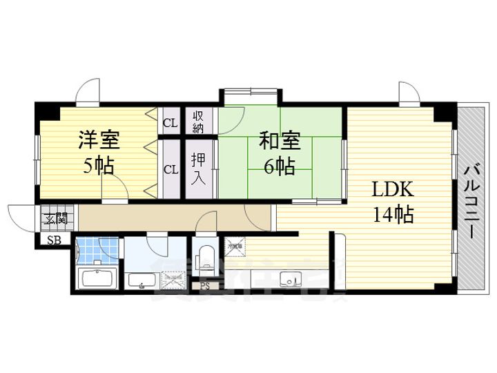 大阪府茨木市東太田1丁目の賃貸マンションの間取り