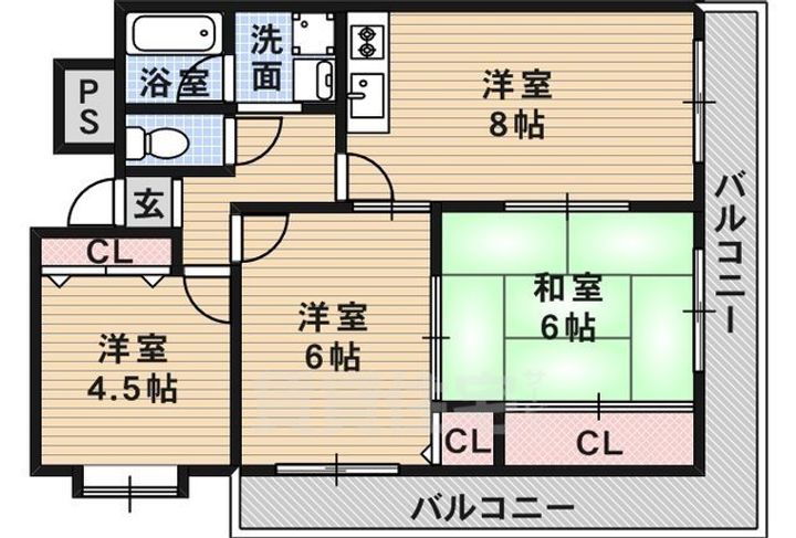 大阪府茨木市玉島2丁目の賃貸マンションの間取り