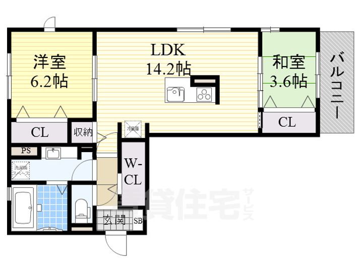 大阪府堺市中区福田の賃貸アパートの間取り