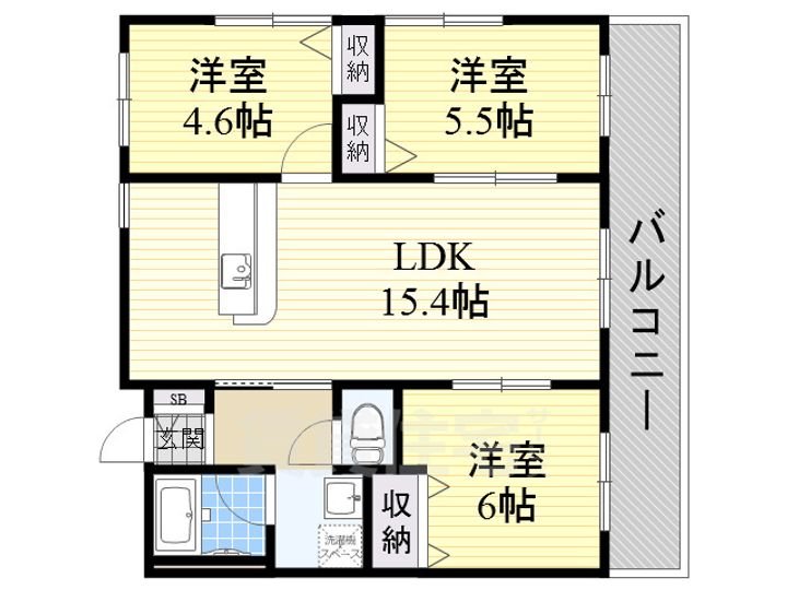 大阪府茨木市寺田町の賃貸マンションの間取り