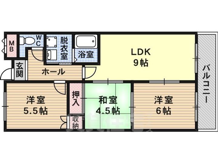 大阪府柏原市国分市場2丁目の賃貸マンションの間取り