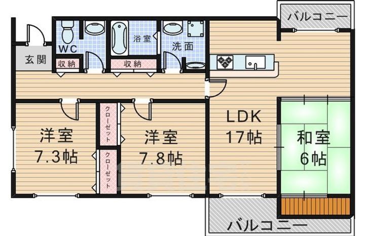 大阪府豊中市桜の町6丁目の賃貸マンションの間取り
