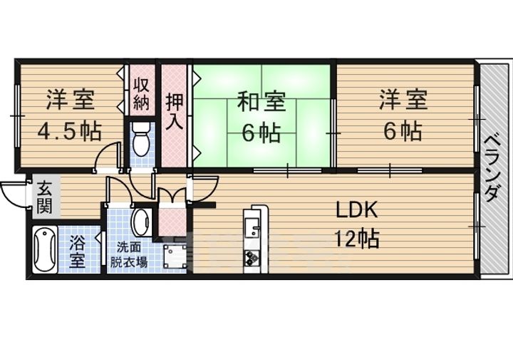 大阪府茨木市真砂3丁目の賃貸マンションの間取り