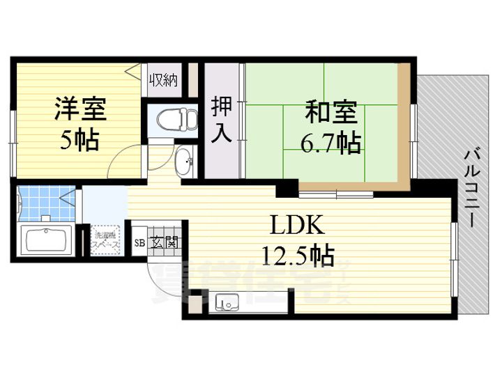 大阪府泉大津市東雲町の賃貸マンションの間取り