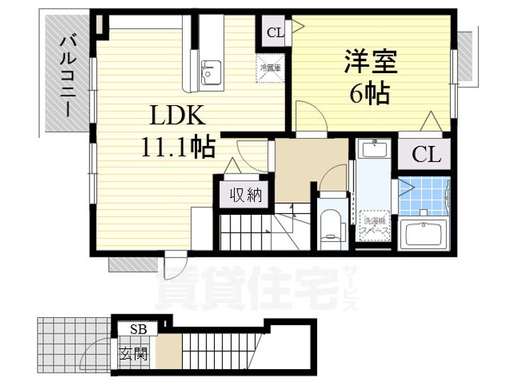 大阪府泉大津市東助松町4丁目の賃貸アパートの間取り