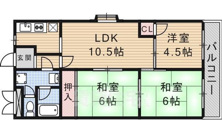 大阪府摂津市鶴野2丁目の賃貸マンションの間取り