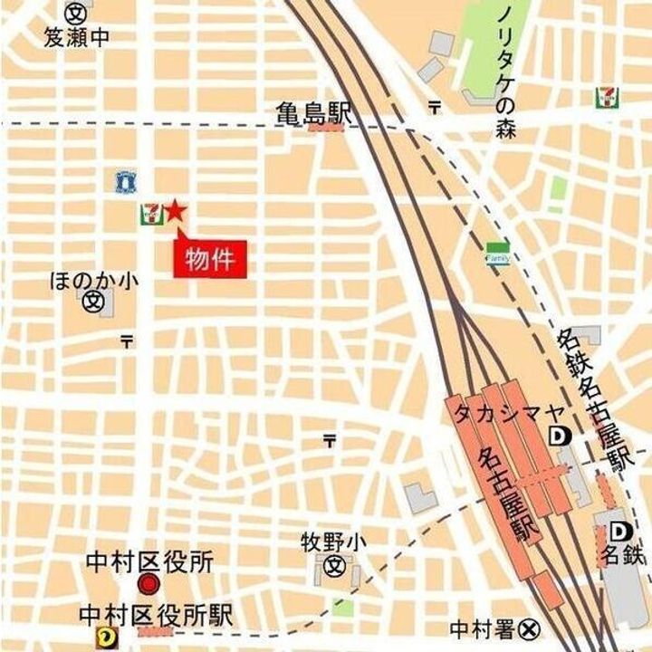 愛知県名古屋市中村区亀島2丁目(マンション)の賃貸物件の地図