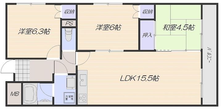 広島県広島市安佐南区川内5丁目の賃貸マンションの間取り