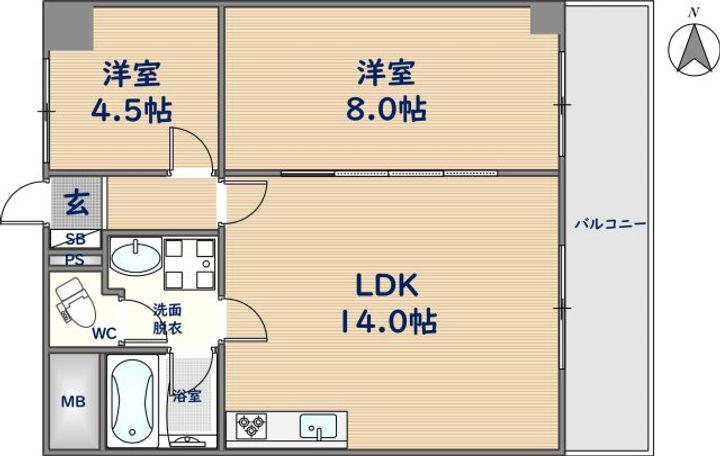 若江岩田パークマンション B棟の間取り