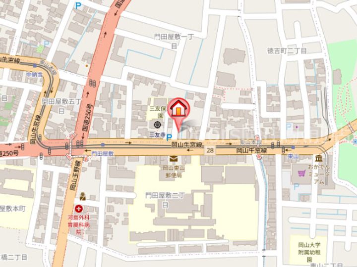 岡山県岡山市中区門田屋敷1丁目(マンション)の賃貸物件の地図