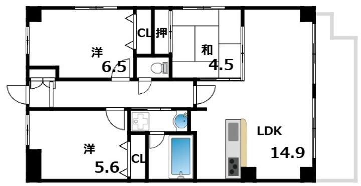 プランドール西岡本102の間取り