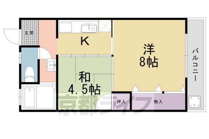 京都府京都市右京区梅津南上田町の賃貸マンションの間取り