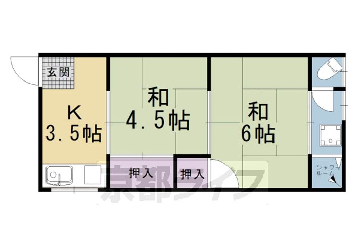京都府京都市右京区嵯峨野芝野町の賃貸アパートの間取り