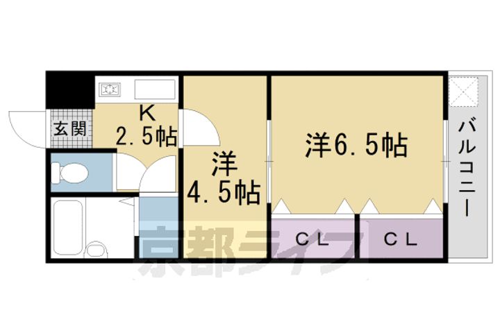 京都府京都市右京区梅津中村町の賃貸マンションの間取り