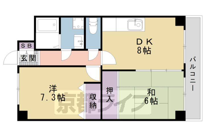 京都府京都市南区唐橋門脇町の賃貸マンションの間取り