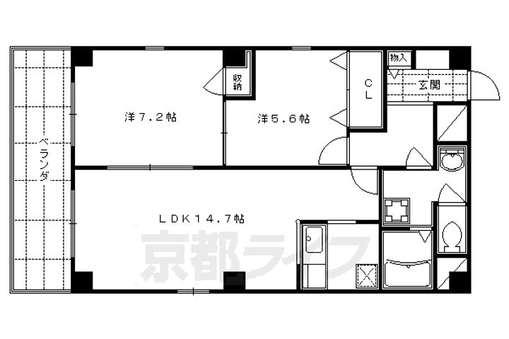 京都府京都市中京区小川通御池上ル下古城町の賃貸マンションの間取り