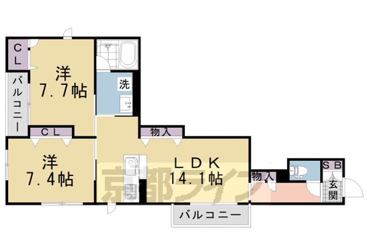 京都府京都市伏見区桃山町正宗の賃貸マンションの間取り