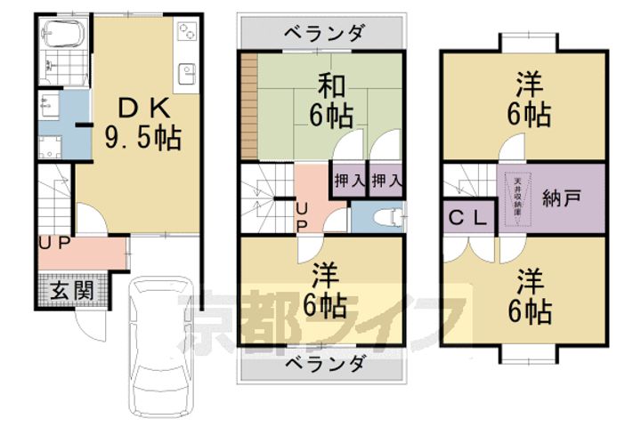 京都府京都市山科区北花山中道町(一戸建)の賃貸物件貸家の間取り