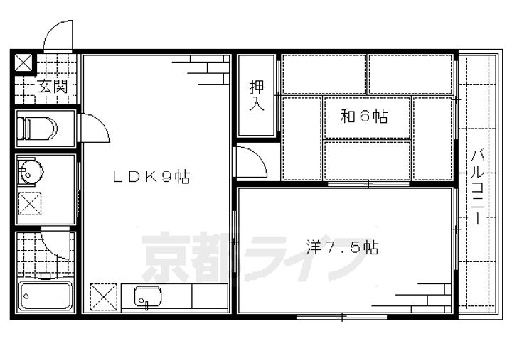 京都府京都市伏見区深草大亀谷大山町の賃貸アパートの間取り