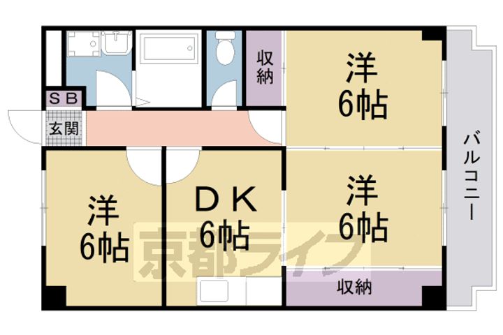 京都府京都市伏見区横大路六反畑の賃貸マンションの間取り
