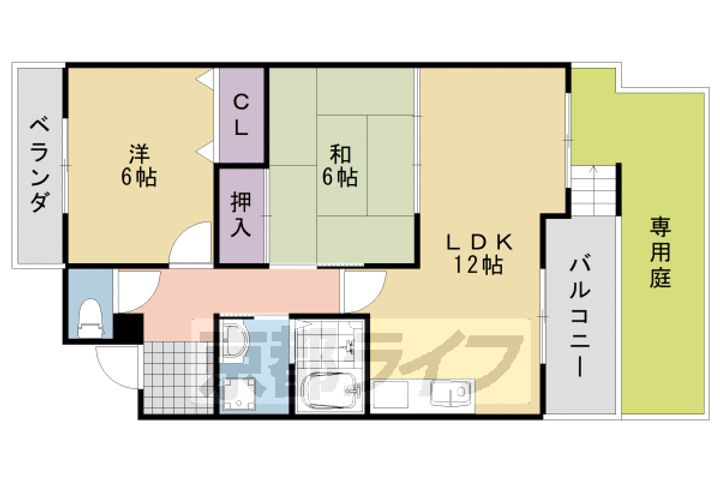 京都府京都市西京区桂河田町の賃貸マンションの間取り