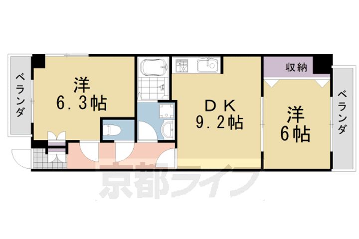 京都府京都市西京区下津林南大般若町の賃貸マンションの間取り