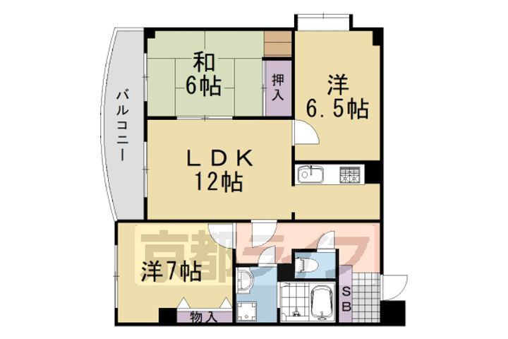 京都府京都市西京区桂南巽町の賃貸マンションの間取り