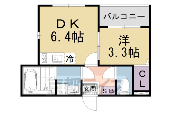 京都府京都市山科区東野中井ノ上町の賃貸アパートの間取り