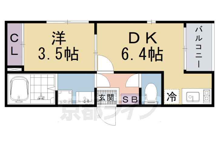 京都府京都市山科区東野中井ノ上町の賃貸アパートの間取り